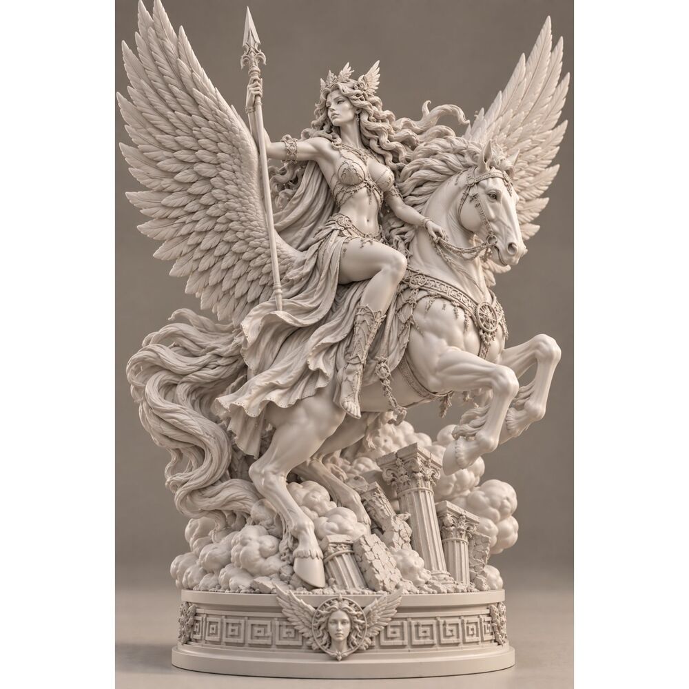 Pegasus & Winged Goddess Sculpture – Greek Mythology Statue,Resin Figurine 10 in